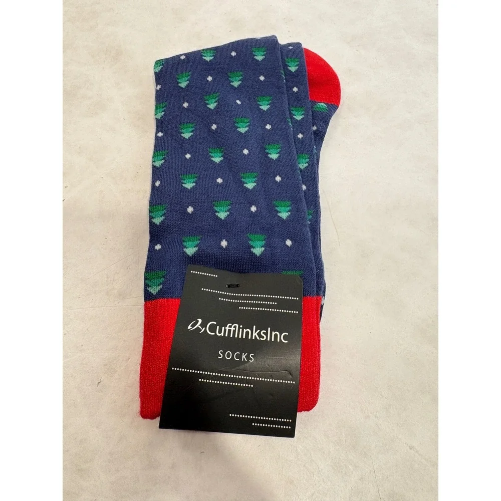 Cufflinks Inc Mens Navy Blue Christmas Tree Snowflake Holiday Crew Socks‎ NWT